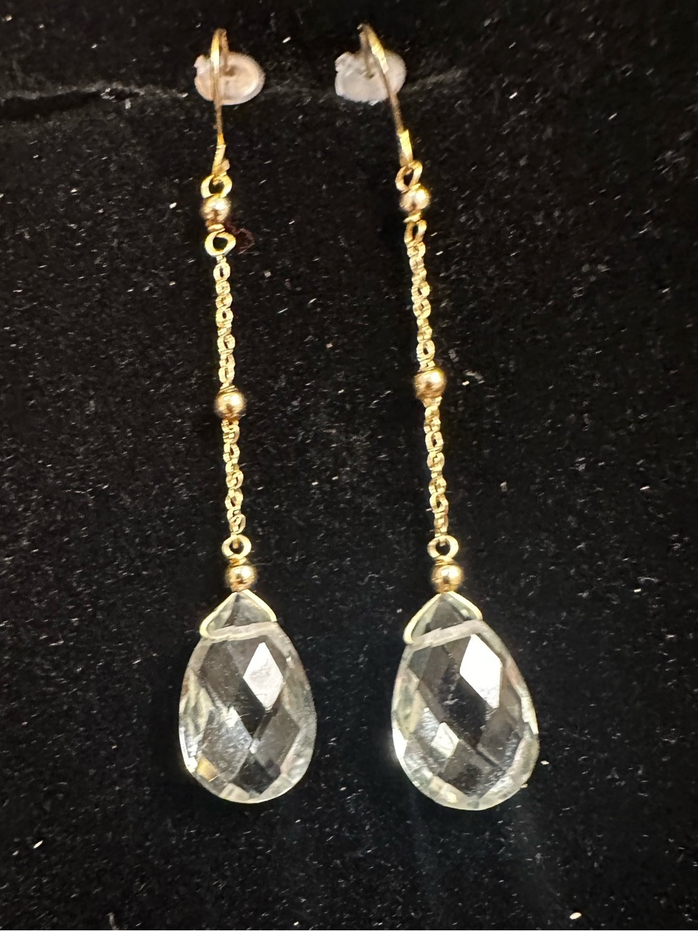 New 14K Solid Gold Earrings long dangle solid 14K gold green amethyst earrings - Picture 4 of 5